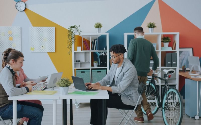 Startup team working in a coworking space